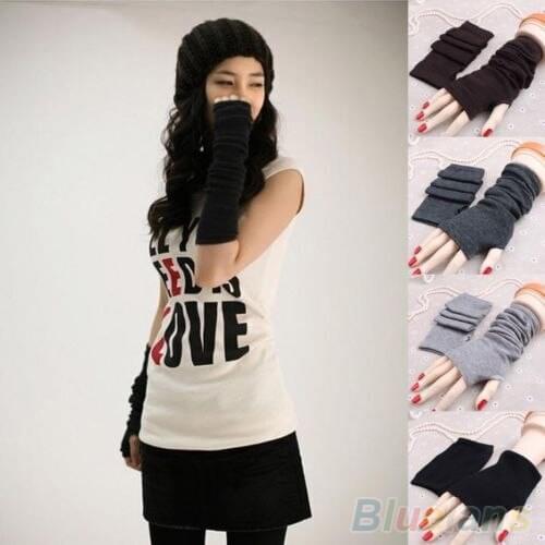 Women Fashion Knitted Arm Fingerless Long Mitten Wrist Warm Winter Gloves 1PDL
