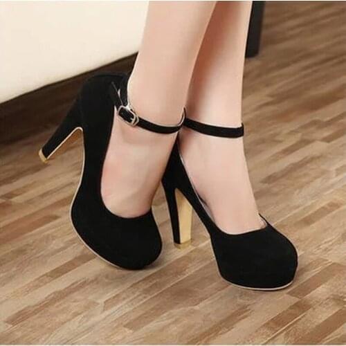 Sexy Ankle Strap Femeninas High heels Autumn Flock Round toe High heels Female Platform Summer Shoes Women Pumps Sandals Muje 02