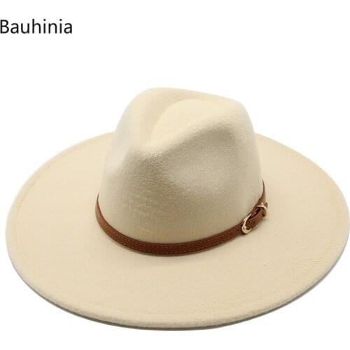 Winter Fashion Wool Fedora Hat 9.5CM Wide Brim Women Jazz Trilby Cap Party Formal Top Hat
