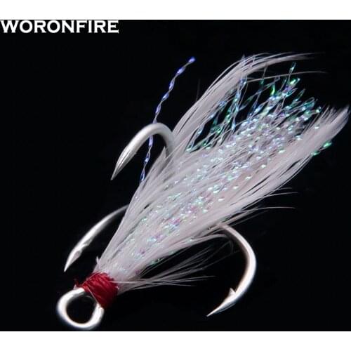10pcs/lot Treble Hook With Feathers 1# 2# 4# 6# 8# 10# 12# Strong Pull Round Folded Triple Fishing Hooks Owner