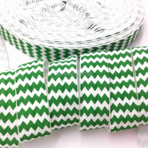 10Y 5/8" Quality FOE Green Chevron Print Fold Over Elastic Wholesale for Hair Supplies Hair Tie Hair Accessories DIY Headwear