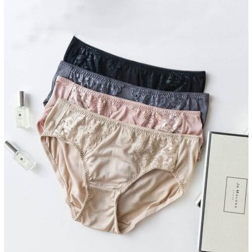 4 Pack Womens 100% real silk middle rise with lace panties briefs Underwear Lingerie size M L XL 1021