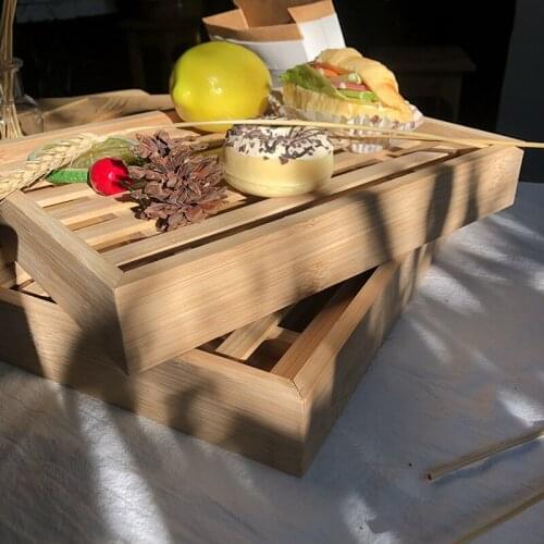 Japan Style Bamboo Storage Tray Rectangular Eco Natural Wooden Bread Plate detachable Double Layer Tea Tray Barbecue Tray