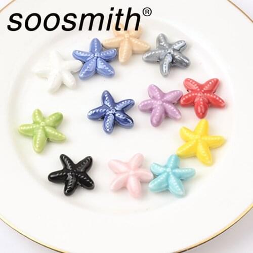 18mm 10 pcs Cute Single-Sided Starfish Ceramic Beads Spacer Beads For Jewelry Making DIY Gift Bracelet Fine Accessorie
