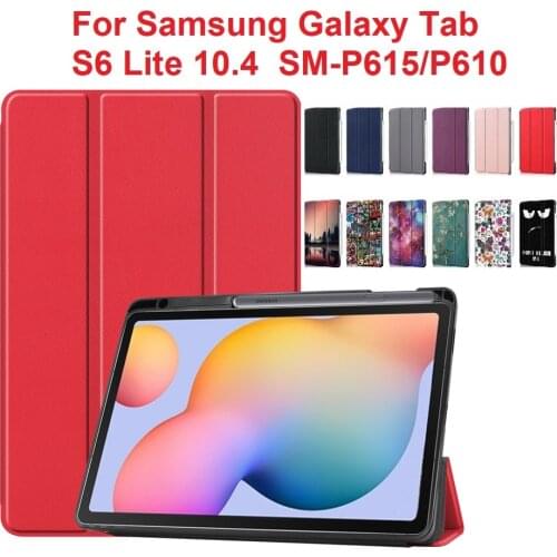 PU Leather Flip Case for Samsung Galaxy Tab S6 Lite Case P610 P615 Tabelt Stand Slim Lightweight Smart Magnetic Cover with Pen