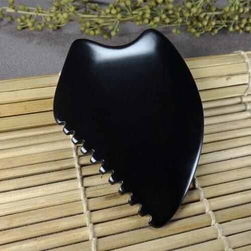 Black Bian Stone Gouache Scraper Natural Stone Guasha Board Facial Eye Body Scraping Massage Acupuncture Therapy Spa Health Care