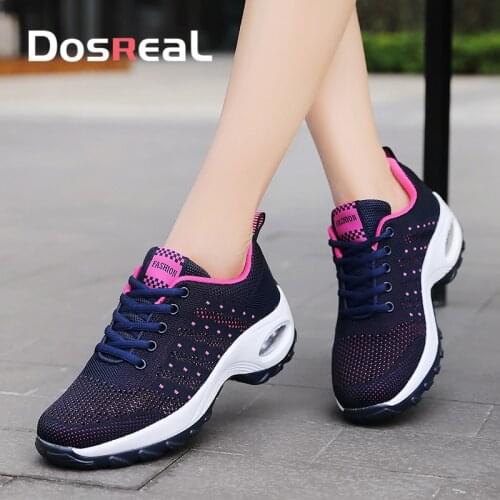 Dosreal Fashion Women Lightweight Sneakers Ladies Breathable Mesh Comfort Platform Flats Air Cushion Outdoor Flats Shoes