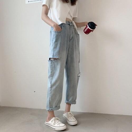 Vintage Ripped Holes Women Jeans High Waist Harem Jeans Pants Female 2021 Spring Summer Loose Denim Trousers Femme