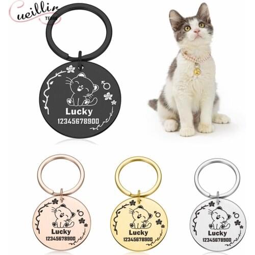 Personalized Cat Name Tags Pet ID Tags Small Large Cat Pet Collar Tag Pet Accessories Glitter German Shepherd keychain key ring