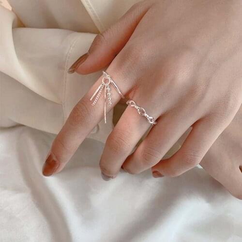 KISSLOVE Korean Fashion Punk Cool Chain Tassel Drop Pendant Rings For Women anillos Bague Party Jewelry Gifts