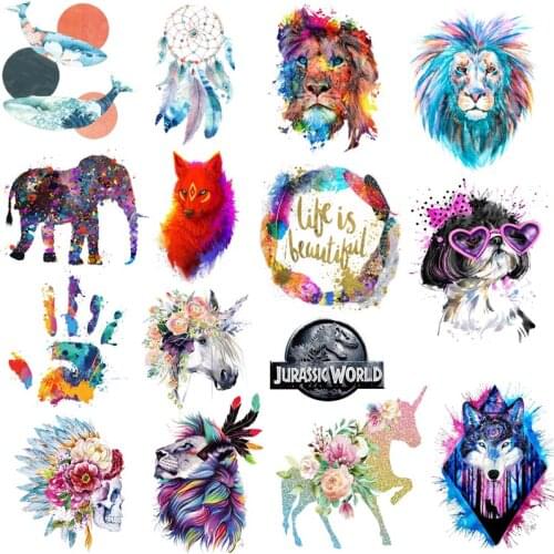 Colorful Lion Horse Heat Transfer For Clothing Iron On Animals Transfers For Clothes Appliques Thermo Stickers For DIY T-shirt