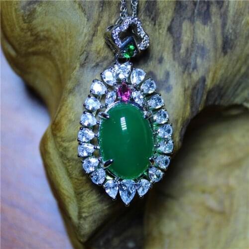 Exquisite Fashion Engagement Jewelry Inlaid Green Agate Silver Plated Full Zircon Necklace For Woman Luxury Namour Charm Gift