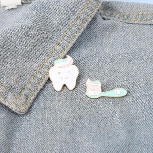 Cute Children Jewelry Toothpaste Toothbrush Tooth Enamel Pins Brooches Bag Lapel Badge Cloth Decoration