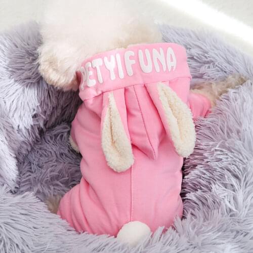 Cute Rabbit Ears With Fur Winter Dog Coat Puppy Dog Clothes Coral fleece Soft Overalls Yorkshire Terrier Wholesale Pet Shop