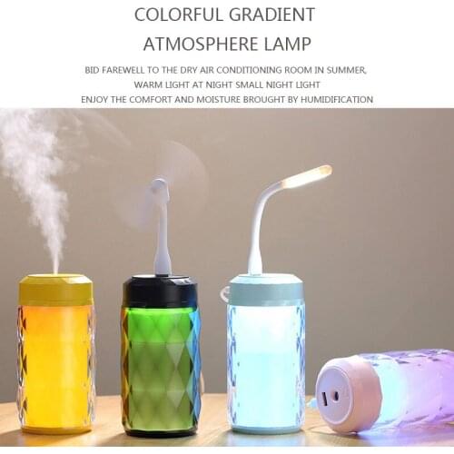 ELOOLE Multifunctional Humidifier USB Mini Colorful Lights Fan Portable Air Purifying Humidifier Aroma Essential Oil Diffuser