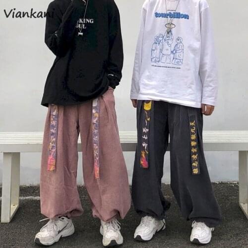 Men Pant 2021 Autumn Models Trendy Super Fire Retro Corduroy Wide-leg Pants for Men Loose Embroidered Beam women Pants