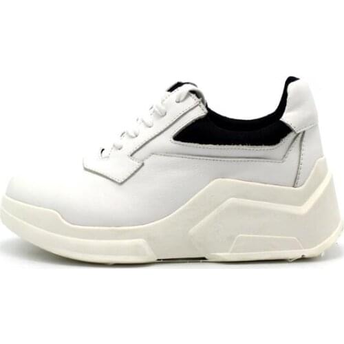 New casual shoes for men fashion lace up black round toe handmade genuine leather white men shoes sneakers