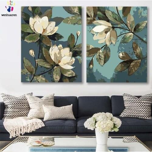 DIY colorings pictures by numbers with colors Silk flower picture drawing painting by numbers framed Home decor Two pieces