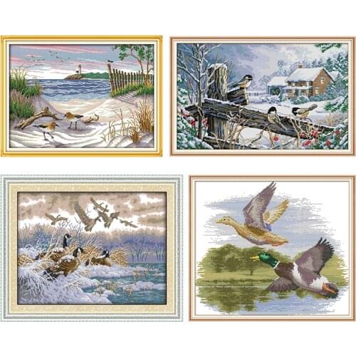 Cross Stitch Kit Stamped Embroidery Needlework Printed 11CT 14CT Painting The Narrow Birds Counted Patterns Crafts DIY Decor Set