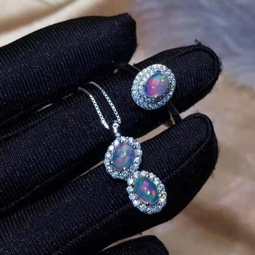 100% NATURAL ETHIOPIAN WELO FIRE OPAL 925 silver Ring Pendant Set
