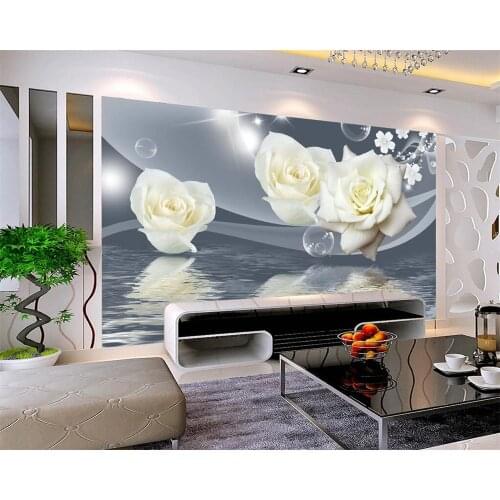 Beibehang wall papers home decor tapeta Customized new simple white rose water pattern reflection living room TV background wall