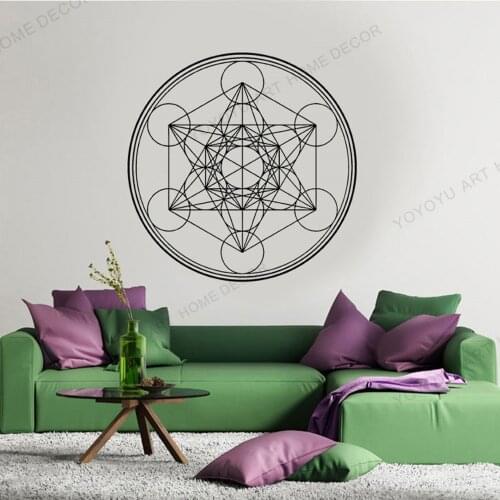 Wall Decal Metatrons Cube Alchemy Geometric Wall Vinyl Stickers Line Circle Mandala For Bedroom Wall Decoration Murals rb-72