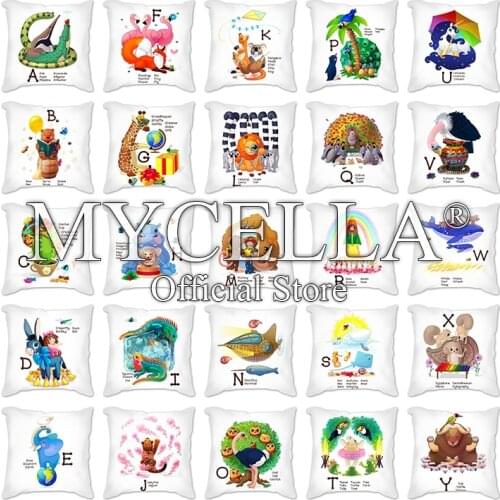 Creative cartoon animals English Alphabet Cushion Case White Pillows Case Black Sofa Decorative Cushion cover throw Pillows