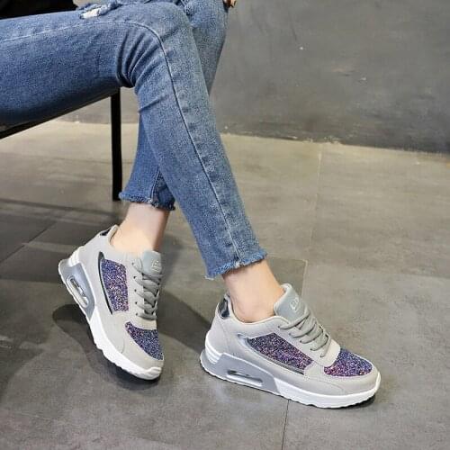 2020 New Womens Fashion Design Sequins Women Shoes Womens Air Cushion Running Shoes Outdoor Leisure Increase Sneakers