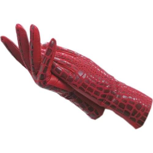 Gloves winter ladies fashion wrist sheepskin gloves new red crocodile leather leather warm free shipping driving 2021-00065