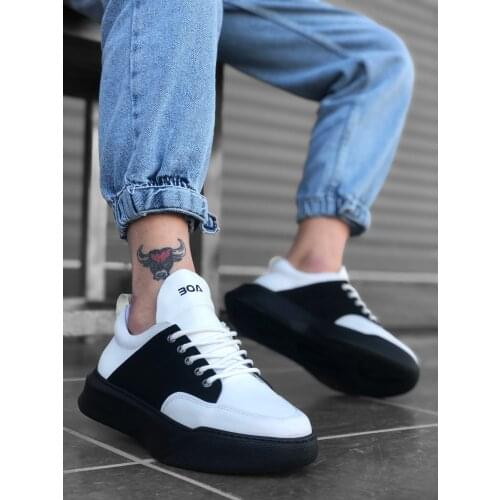 BA0163 Laced High Base White Black Sport Shoes