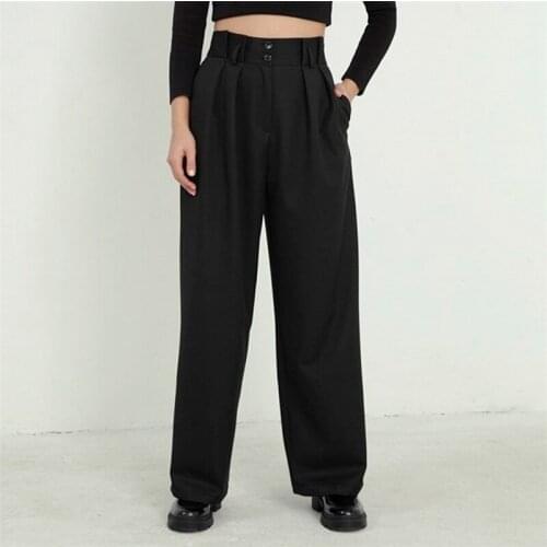 Casual Spring Solid Blazer Wide Pants Women Fashion Office Female Basic Trousers High Street Elegant Button Pants 2021