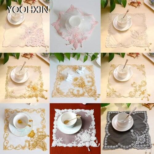 Luxury gold lace table place mat pad cloth embroidery placemat cup dining coaster Christmas mug dish tea coffee doily kitchen