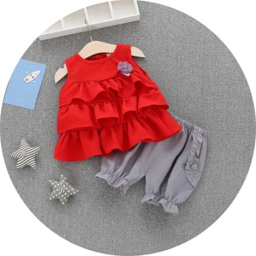 New Summer Girl Chiffon Pleated Skirt with Trousers Two-piece Set