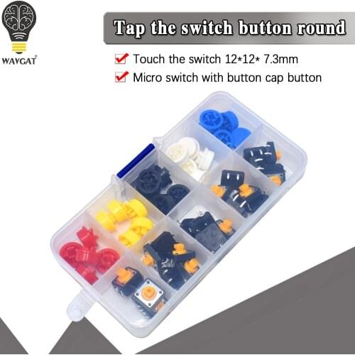 WAVGAT 25PCS Tactile Push Button Switch Momentary 12*12*7.3MM Micro switch button Tact Cap(5 colors) for Arduino Switch kit