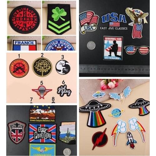 Iron On patches DIY decorative denim jacket epaulettes national flag embroidery UFO patches for mens T-shirt personality