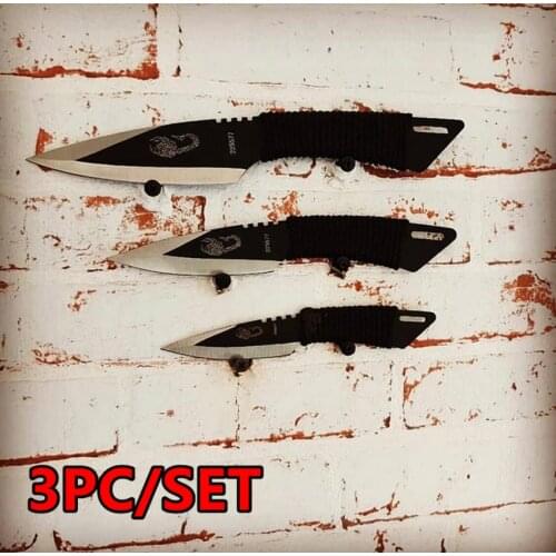 3PCS Scorpion Outdoor Hunting KNIVES Military Tactical Gear Combat knife Set with Cord Wrapped Handle Fixed Blade Diving Knifes