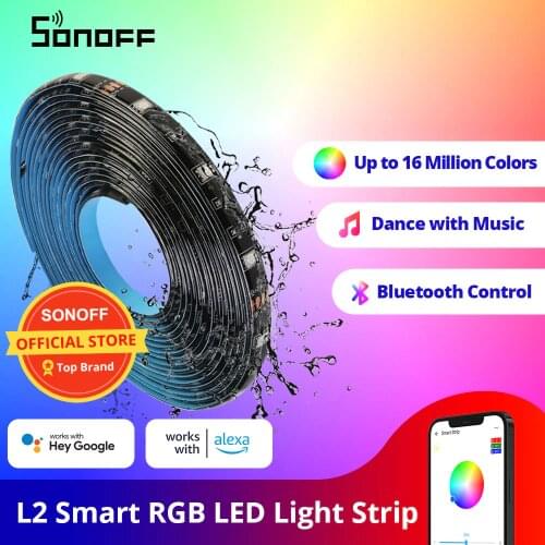 SONOFF L2 Smart LED Light Strip RGB Bluetooth-compatible eWelink APP Voice Conrtol Works with Alexa Waterproof Dance with Music