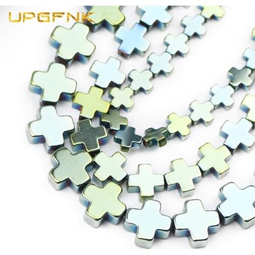 UPGFNK Natural Stone Green Cross Hematite Beads 6/8/10mm Spacer Loose Beads For Jewelry Making Diy Bracelet Pendants Accessories