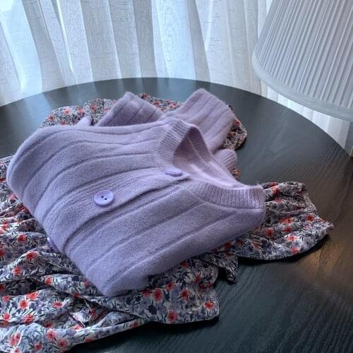 2021 Women Autumn Casual Avocado purple soft Knit Cardigan Cropped Knit Top Soft Sweater Vintage Knit Cardigan