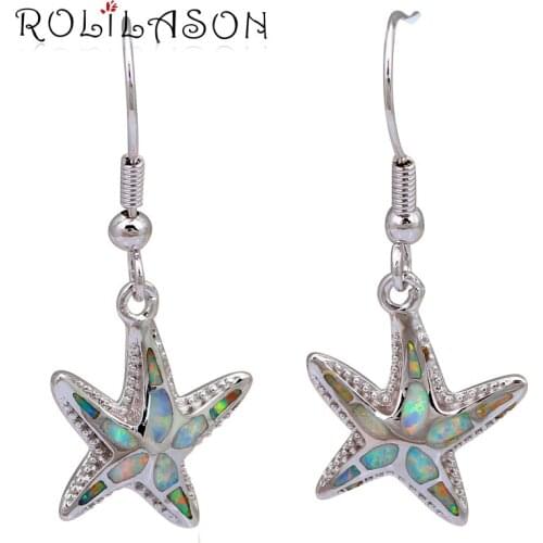 Starfish Design earrings for women 2016 White Fire Opal Silver Stamped Fashion Jewelry Drop Earrings for Women OE533