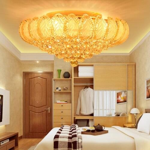 Gold Ceiling Lights Crystal Ceiling Lamps Gold Crystal Ceiling Lighting Fixture Bedroom Home Indoor Hotel Dining Room LED Light