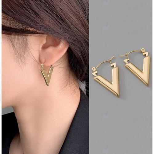 1 Pair Lokaer Fashion Titanium Steel Geometric Triangle Earrings For Women Girls Bohemia Gold Color Jewelry