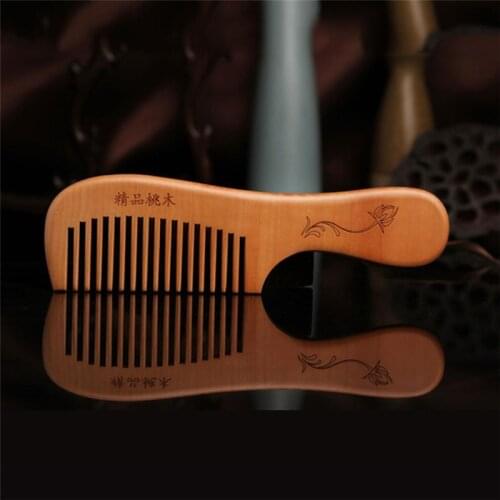 1Pcs Natural Health Peach Wood Comb Anti-Static Comb Solid Wood Comb Engraved Wood Massage Hair Care Tool Beauty Accessories