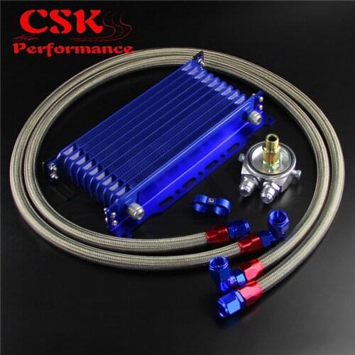 10 Row Trust Oil Cooler w/ 262mm Mounting Bracket + Filter Adapter Hose Kit
