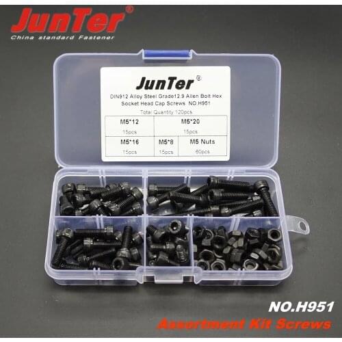 High-quality 120pcs M5 (5mm) Alloy Steel Grade12.9 High Tensile Socket Cap Screws With Nuts Allen Bolts DIN912 Kit NO.H951