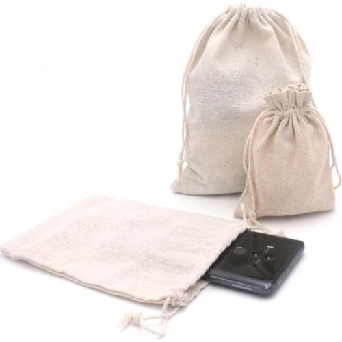 15x20cm 50pcs/lot Drawstring Cotton Linen Bracelet Storage Bags Organizer Cosmetic Christmas Gift Coins Keys Cell Phone Bags