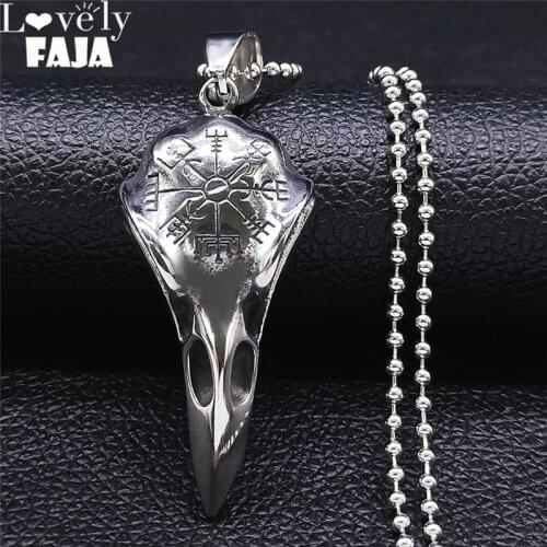 2021 Punk Gothic Viking Vulture Charm Necklaces Bead Silver Color Long Necklaces Jewelry collana personalizzata NXS03