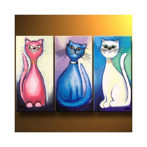 3 pcs Hand Painted Home Decor Canvas Painting Cat Stories-Modern Canvas Art Wall Decor-Animal Oil Painting Wall Art
