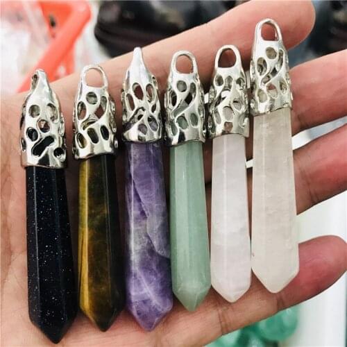 5pc Crystal Point Clear Quartz Pendant Natural Opal Moonstone blue Lapis Lazuli Malachite Onyx Crystal Mineral Jewelry
