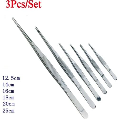 6 Sizes Toothed Tweezers Barbecue Stainless Steel Long Food Tongs Straight Home Medical Tweezer Garden Kitchen BBQ Tool 3pc/Set